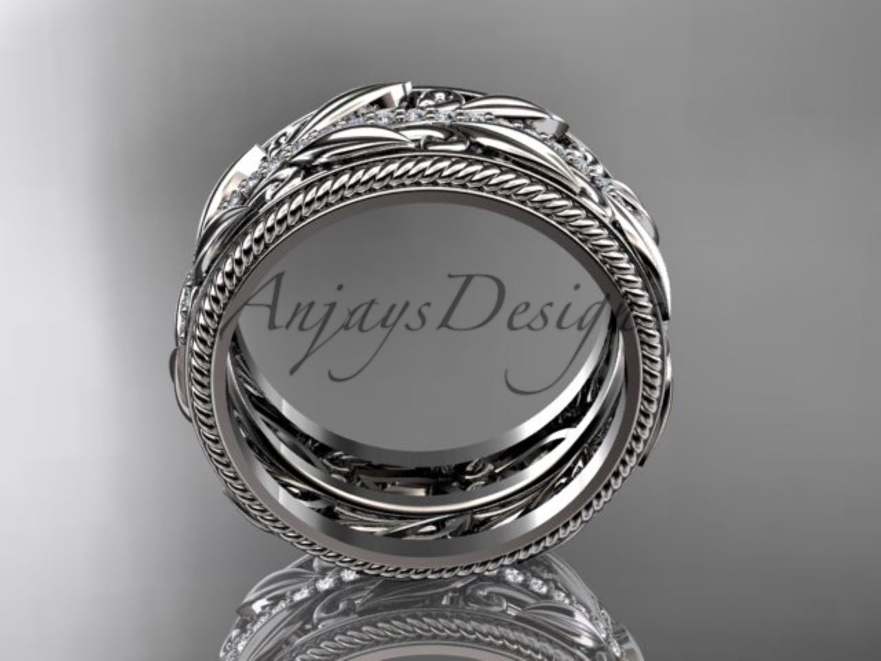 Unique 10mm Nature Inspired Wedding Band Lab Grown Diamond Wide Leaf Ring