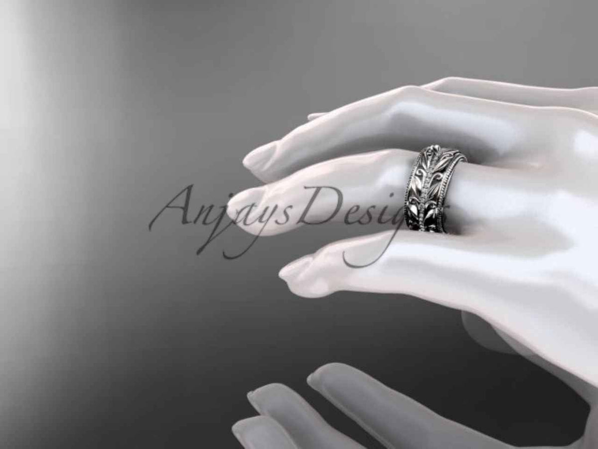 Unique 10mm Nature Inspired Wedding Band Lab Grown Diamond Wide Leaf Ring