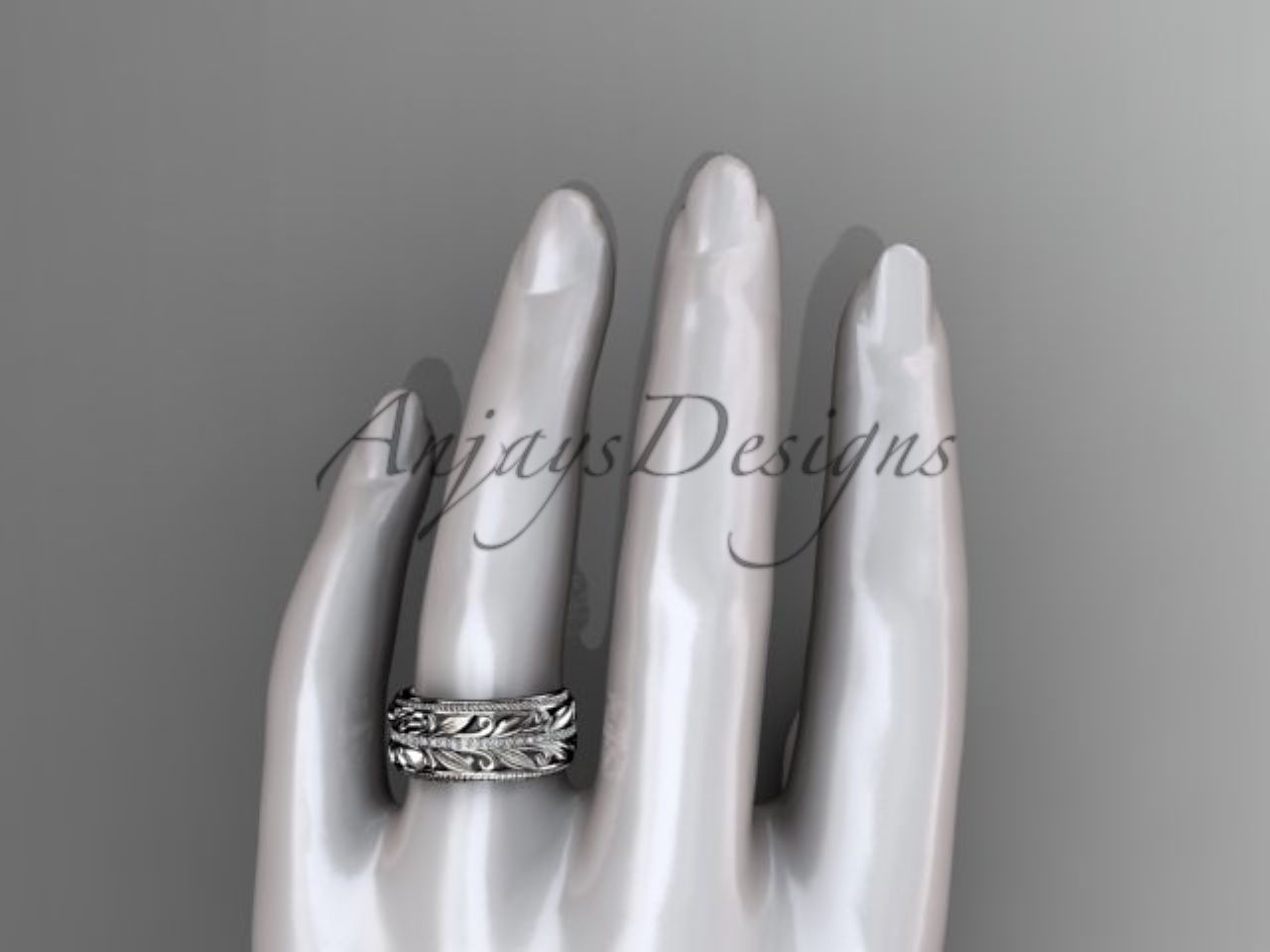 Unique 10mm Nature Inspired Wedding Band Lab Grown Diamond Wide Leaf Ring