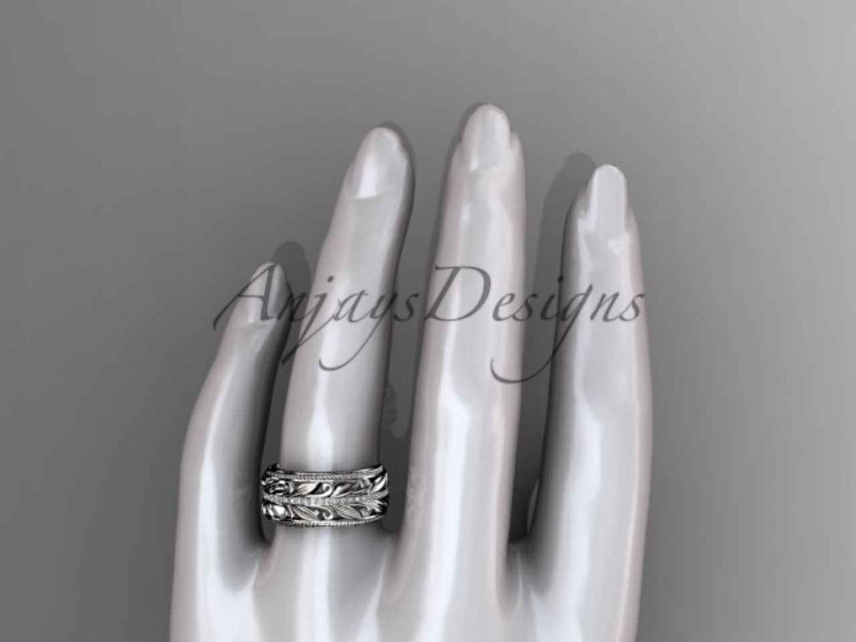 Unique 10mm Nature Inspired Wedding Band Lab Grown Diamond Wide Leaf Ring