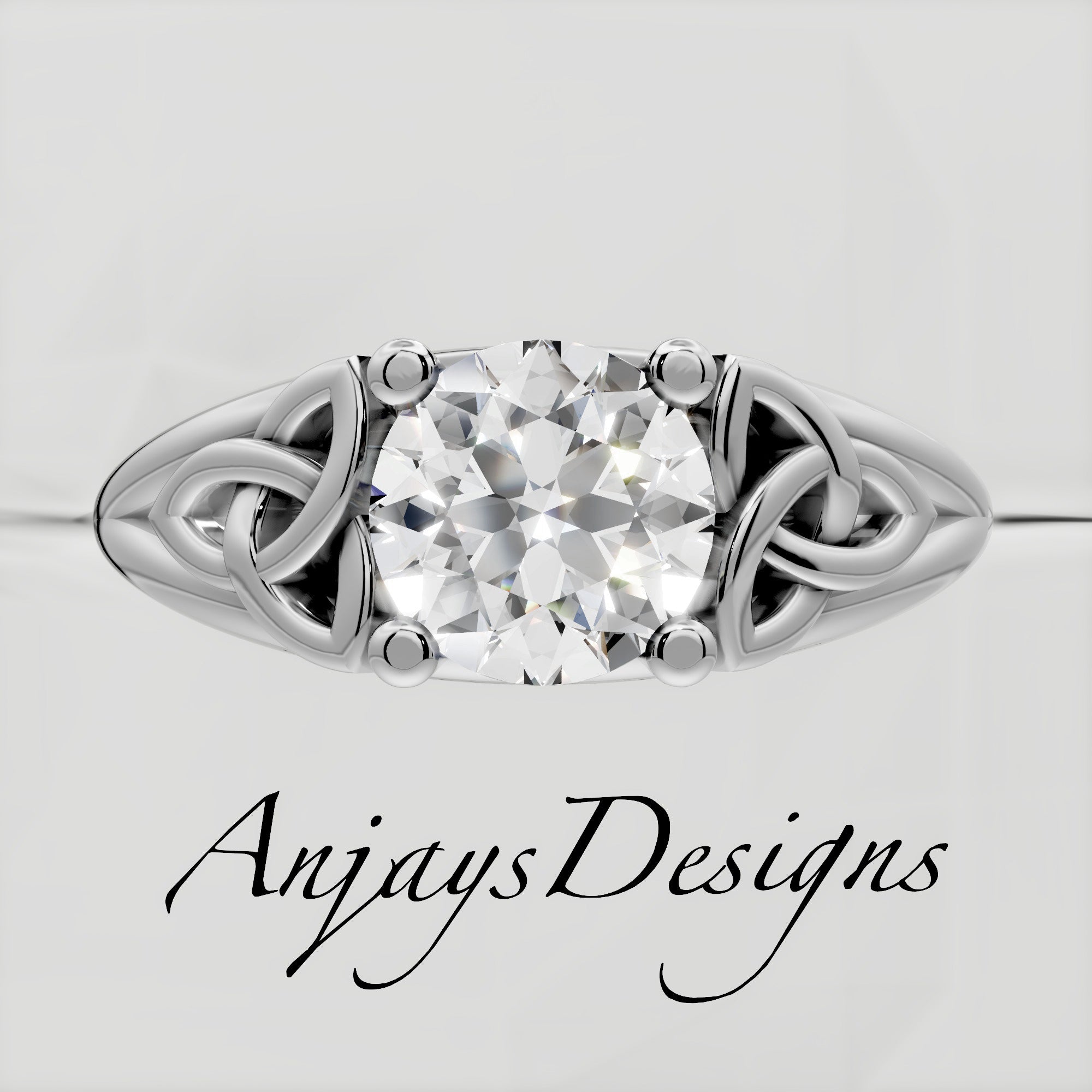 Dainty Celtic Engagement Ring IGI Certified 1 CT Round Lab Grown Diamond Wedding Ring - minimalist solitaire 14k white