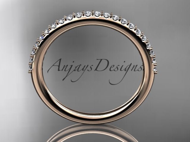 Half Diamond Stacking Eternity Ring 14k Solid Gold 2mm Thin Women's Wedding Band Minimalist Jewelry Anniversary Gift For Her - AnjaysDesigns