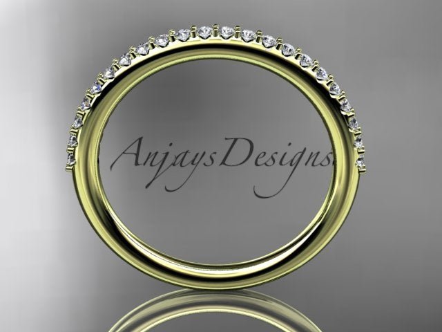 Half Diamond Stacking Eternity Ring 14k Solid Gold 2mm Thin Women's Wedding Band Minimalist Jewelry Anniversary Gift For Her - AnjaysDesigns