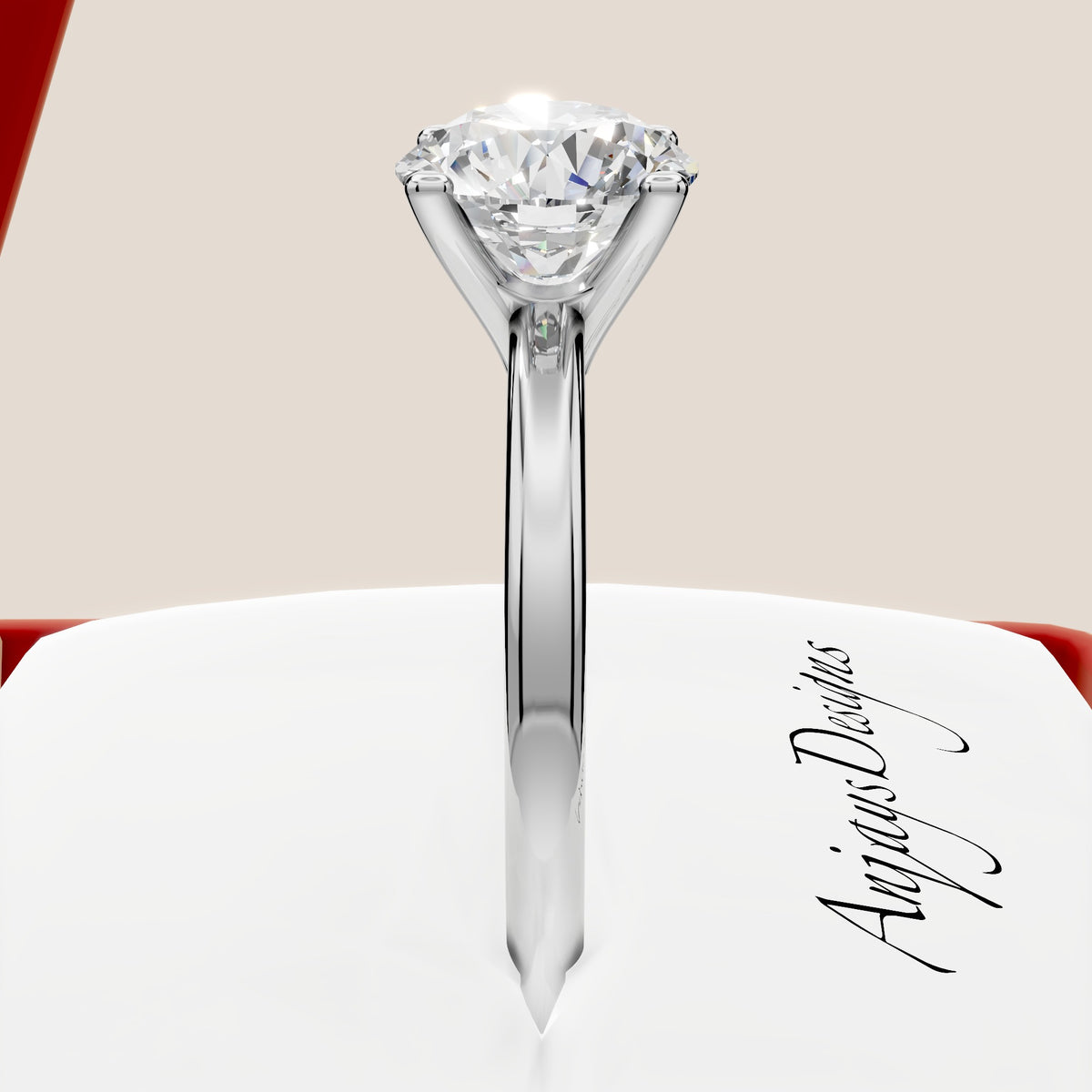 Minimalist engagement ring with 1 carat round lab grown diamond in 14k white gold
