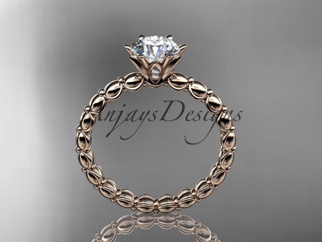 Dainty Minimalist 1 Carat IGI Certified Round Cut Lab Grown Diamond Engagement Ring Petite Band Nature Inspired - AnjaysDesigns
