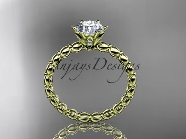 Dainty Minimalist 1 Carat IGI Certified Round Cut Lab Grown Diamond Engagement Ring Petite Band Nature Inspired - AnjaysDesigns