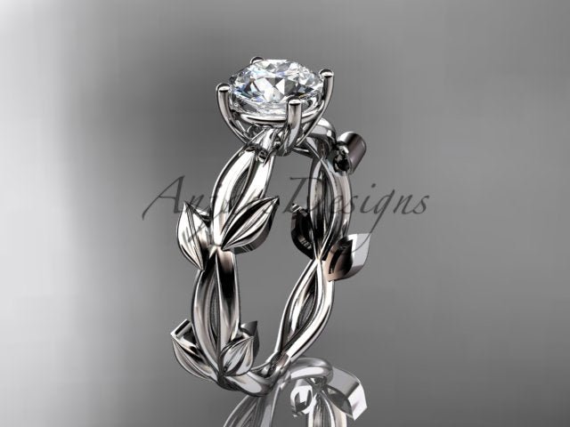 Nature inspired engagement ring with 1 carat round IGI certified lab grown diamond and leaf design in 14k white gold