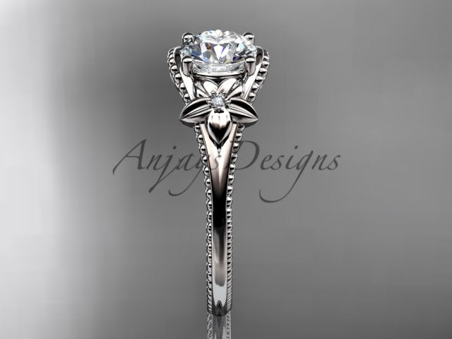 Nature inspired 1 carat lab grown diamond engagement ring in 14k white gold