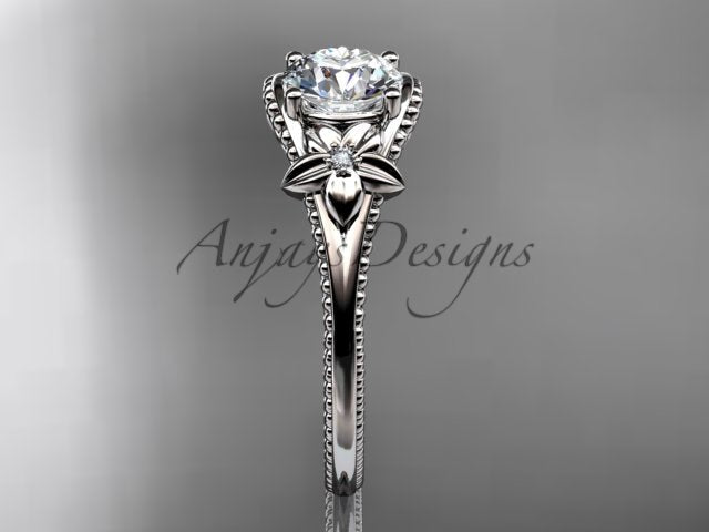 Nature inspired 1 carat lab grown diamond engagement ring in 14k white gold