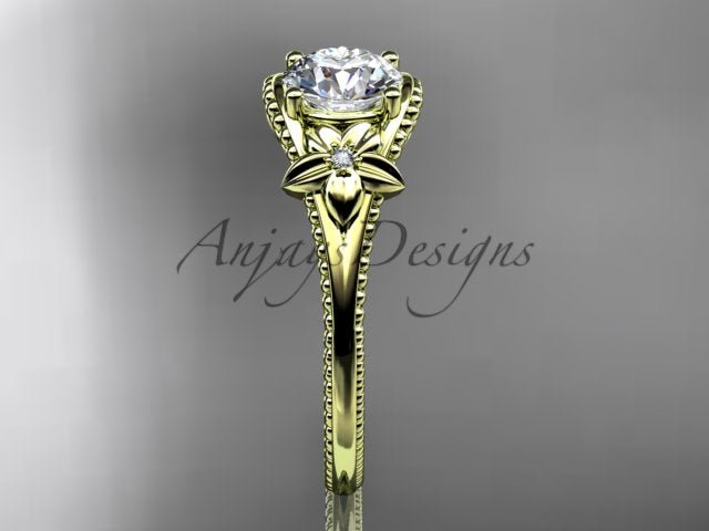 Nature inspired 1 carat lab grown diamond engagement ring in 14k yellow gold
