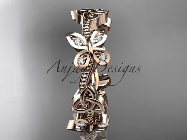 Butterfly Celtic Wedding Band Lab Grown Diamond Ring Nature Inspired Celtic Bridal Band - AnjaysDesigns