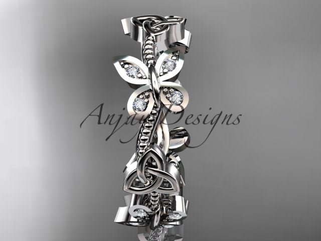Butterfly Celtic Wedding Band Lab Grown Diamond Ring Nature Inspired Celtic Bridal Band - AnjaysDesigns
