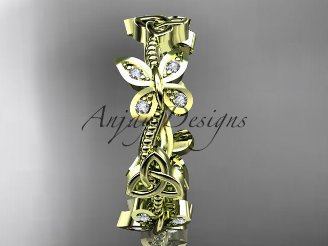 Butterfly Celtic Wedding Band Lab Grown Diamond Ring Nature Inspired Celtic Bridal Band - AnjaysDesigns