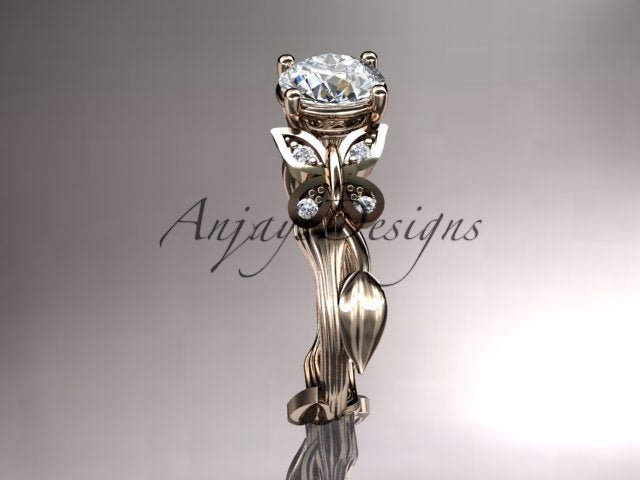 Nature inspired butterfly engagement ring with lab grown diamond in 14k rose gold