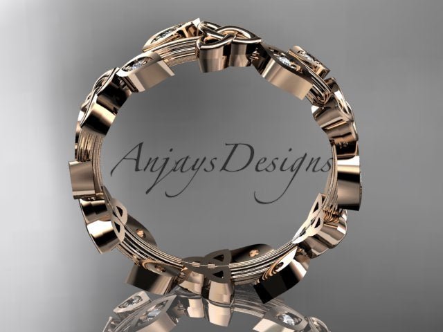 Celtic Wedding Band Nature Inspired Lab Grown Diamond Ring Celtic Knot Bridal Band - AnjaysDesigns