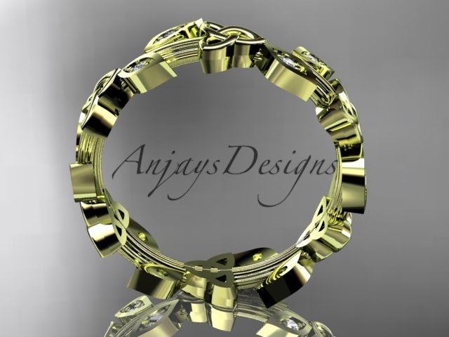 Celtic Wedding Band Nature Inspired Lab Grown Diamond Ring Celtic Knot Bridal Band - AnjaysDesigns
