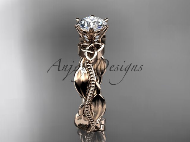 Diamond Celtic Engagement Ring Lab Grown Diamond Nature Inspired Wedding Ring - AnjaysDesigns
