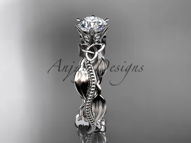 Diamond Celtic Engagement Ring Lab Grown Diamond Nature Inspired Wedding Ring - AnjaysDesigns
