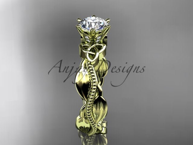 Diamond Celtic Engagement Ring Lab Grown Diamond Nature Inspired Wedding Ring - AnjaysDesigns