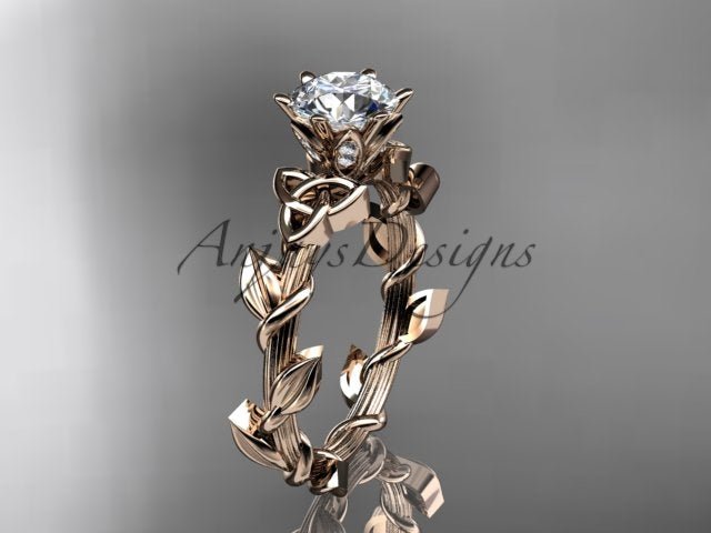 Nature Inspired Celtic Engagement Ring 1 Carat Diamond Trinity Knot Nature Ring IGI - 14k rose gold