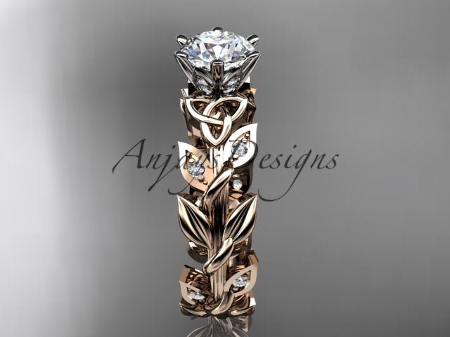 Celtic Engagement Ring Nature Inspired 1 Carat Lab Grown Diamond Trinity Knot Wedding Ring IGI Certified - AnjaysDesigns