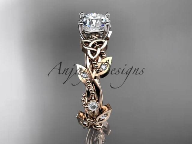 Celtic Trinity Knot Ring Nature Inspired Bridal 1 Carat Lab Grown Diamond Ring - AnjaysDesigns
