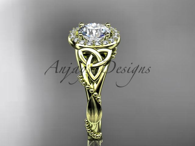 Celtic Diamond Engagement Ring 1 Carat Round Lab Grown Diamond Halo Diamond Trinity Knot Engagement Ring Nature Inspired
