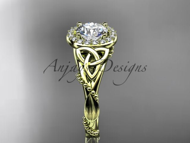 Celtic Diamond Engagement Ring 1 Carat Round Lab Grown Diamond Halo Diamond Trinity Knot Engagement Ring Nature Inspired - AnjaysDesigns