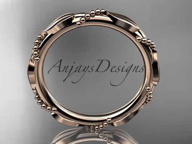 Nature Inspired Wedding Band 14k Solid Gold Leaf Vine Stacking Ring - AnjaysDesigns