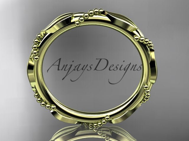 Nature Inspired Wedding Band 14k Solid Gold Leaf Vine Stacking Ring - AnjaysDesigns