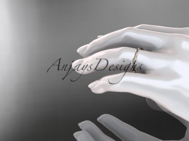 Petite Diamond Wedding Band Thin Wedding Band Nature Inspired Delicate Ring - AnjaysDesigns