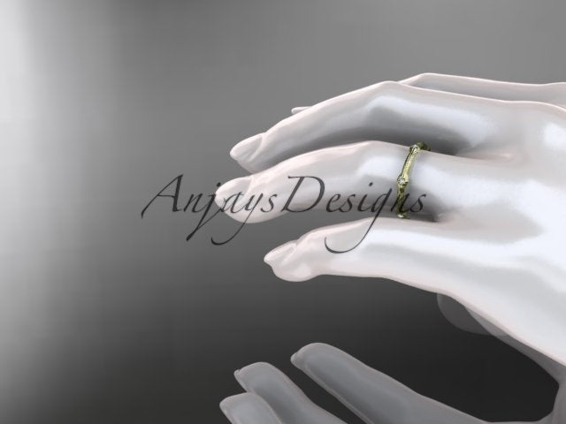Petite Diamond Wedding Band Thin Wedding Band Nature Inspired Delicate Ring - AnjaysDesigns