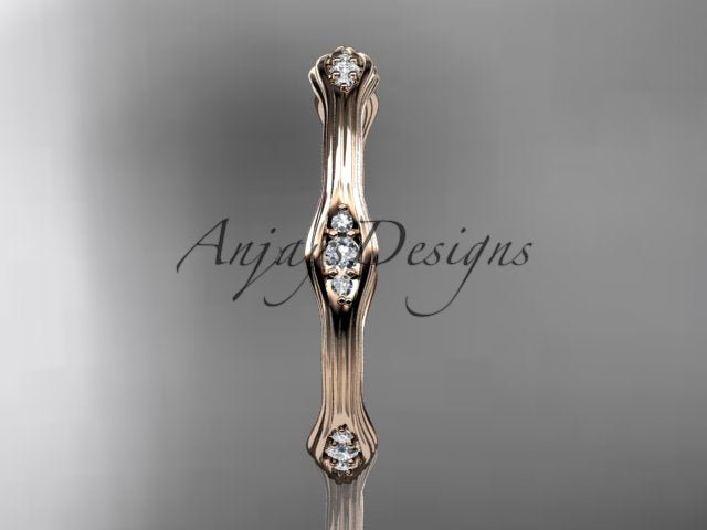 Diamond Branch Wedding Band Thin Dainty Wedding Band Nature Inspired Delicate Ring - AnjaysDesigns