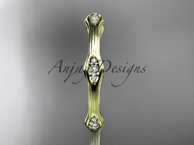 Diamond Branch Wedding Band Thin Dainty Wedding Band Nature Inspired Delicate Ring - AnjaysDesigns