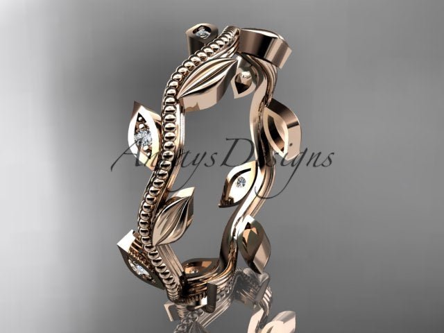Nature Inspired Diamond Leaf Vine Wedding Band - AnjaysDesigns