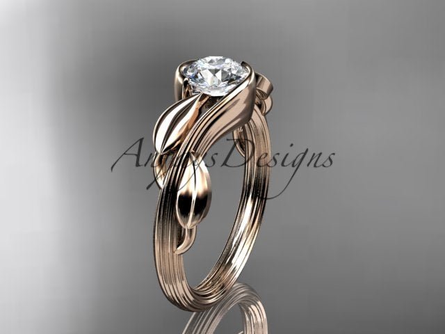 Nature Inspired Engagement Ring 1 Carat Round Diamond Ring Lab Grown Leaf and Vine Ring IGI Certified - AnjaysDesigns