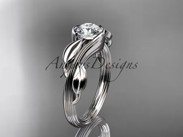 Nature Inspired Engagement Ring 1 Carat Round Diamond Ring Lab Grown Leaf and Vine Ring IGI Certified - AnjaysDesigns