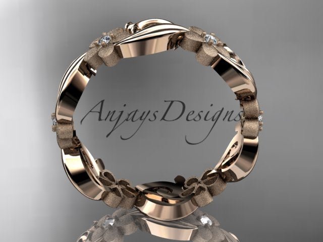 Diamond Flower Ring Nature Inspired Wedding Band Lab Grown Diamond - AnjaysDesigns