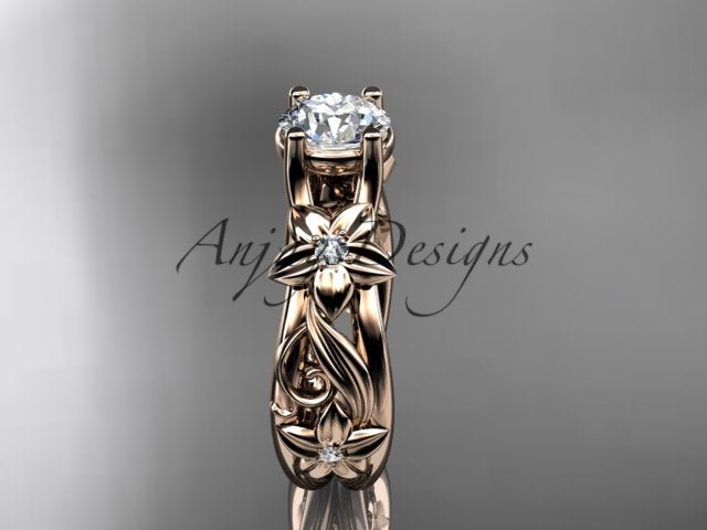 Nature inspired floral engagement ring with 1 carat lab grown diamond in 14k rose gold