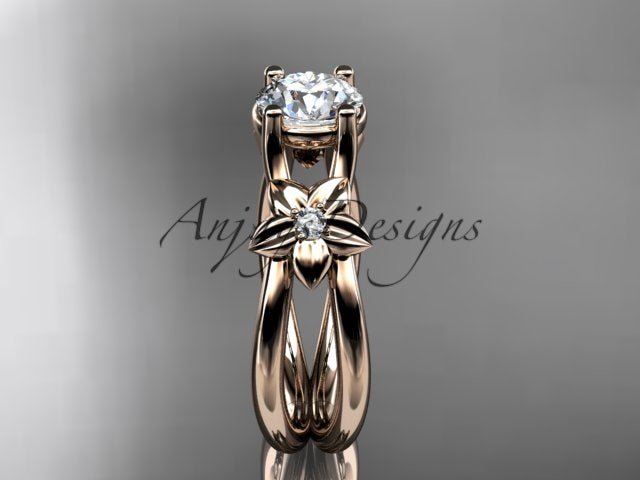 Flower Engagement Ring 1 Carat Round Lab Grown Diamond Nature Inspired Engagement Ring Unique Diamond Ring - AnjaysDesigns