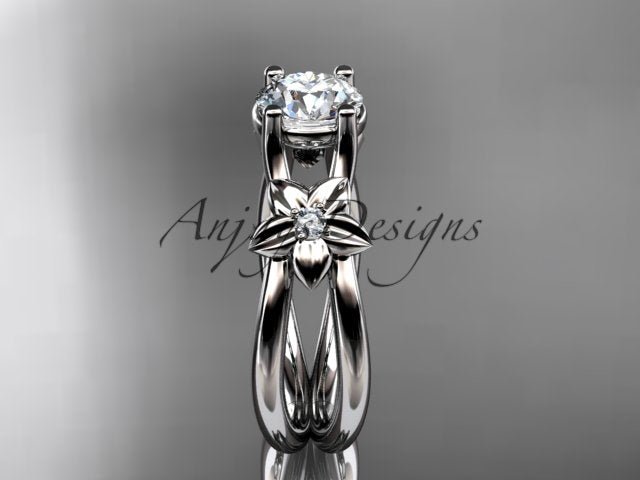 Flower Engagement Ring 1 Carat Round Lab Grown Diamond Nature Inspired Engagement Ring Unique Diamond Ring - AnjaysDesigns