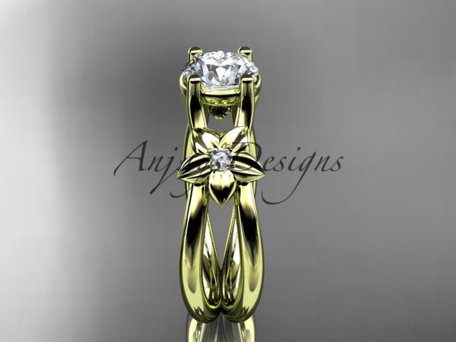 Flower Engagement Ring 1 Carat Round Lab Grown Diamond Nature Inspired Engagement Ring Unique Diamond Ring - AnjaysDesigns