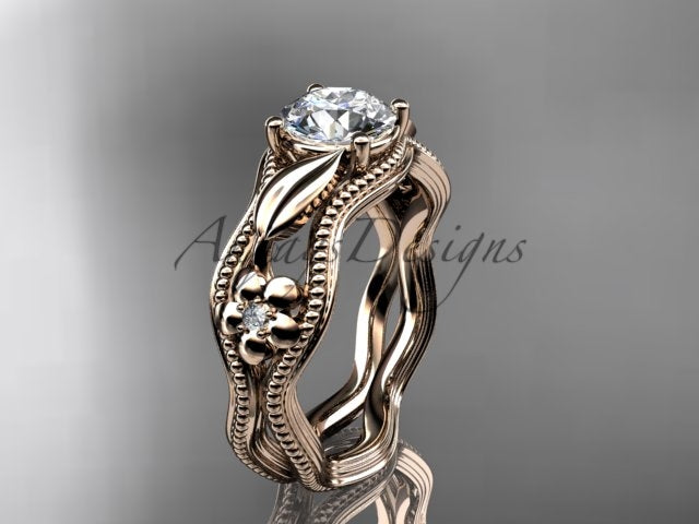 Nature inspired flower engagement ring with IGI certified lab grown diamond in 14k rose gold