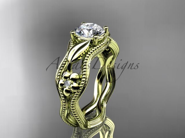 Nature inspired flower engagement ring with IGI certified lab grown diamond in 14k yellow gold