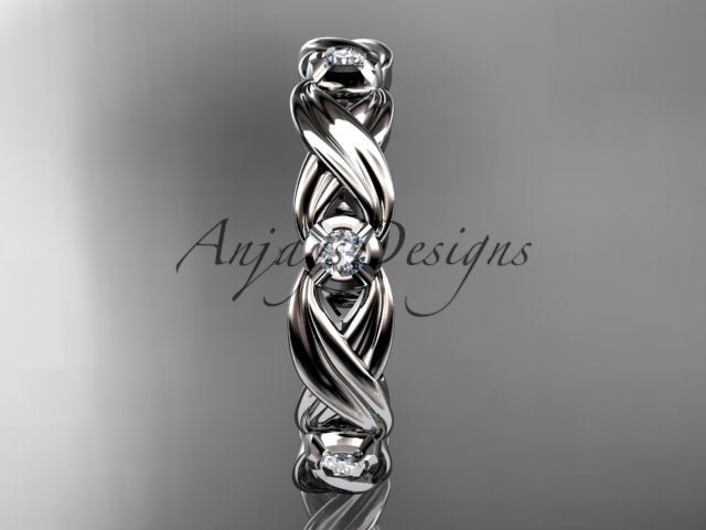 Diamond Leaf Wedding Band Nature Inspired Ring Lab Grown Diamond Anniversary Ring - AnjaysDesigns