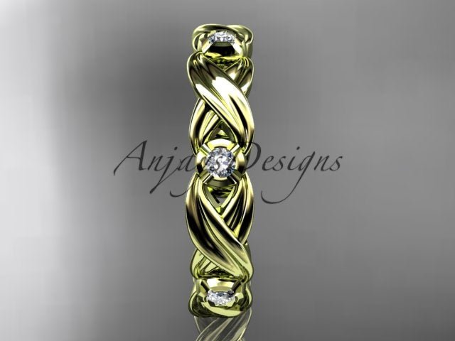 Diamond Leaf Wedding Band Nature Inspired Ring Lab Grown Diamond Anniversary Ring - AnjaysDesigns