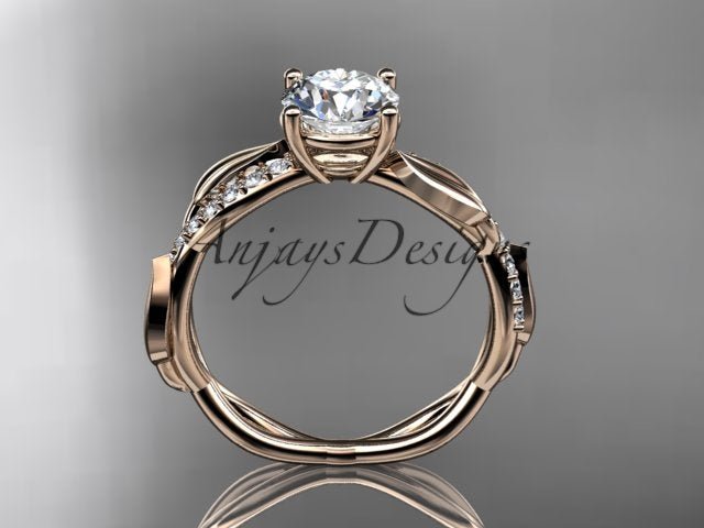 1 carat round D VS1 lab grown diamond leaf engagement ring in 14k rose gold