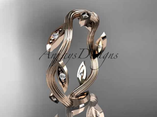 Nature Inspired Leaf Ring Lab Grown Diamond Dainty Wedding Band
