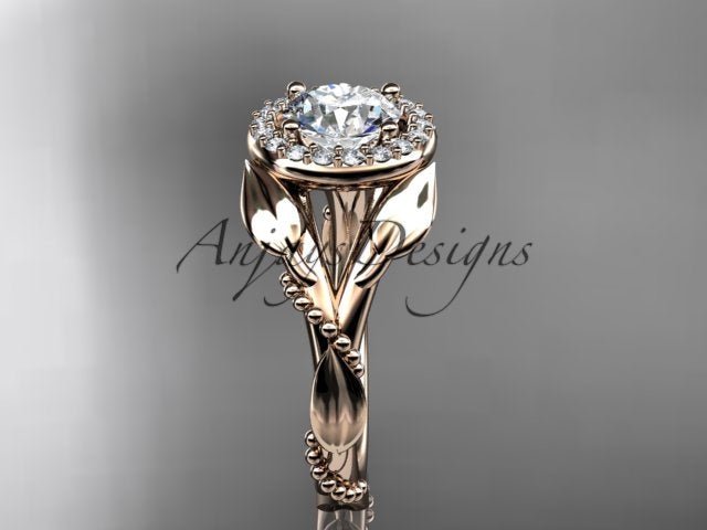 1 Carat Round Brilliant Lab Grown Diamond Nature Inspired Engagement Ring Leaf Vine CVD Diamond Ring - AnjaysDesigns