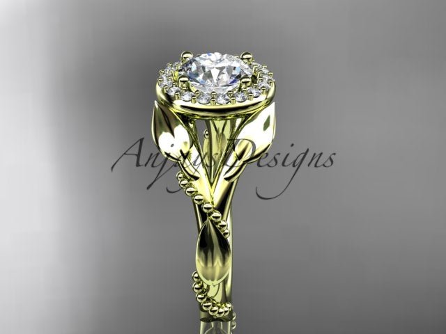 1 Carat Round Brilliant Lab Grown Diamond Nature Inspired Engagement Ring Leaf Vine CVD Diamond Ring - AnjaysDesigns